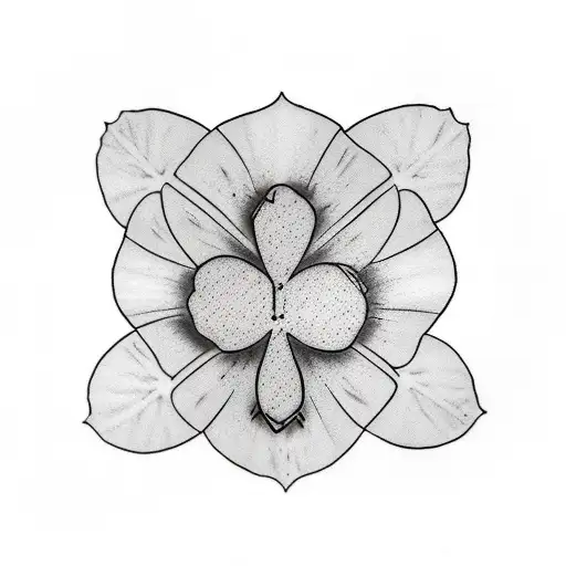 clover leaf tattoo, simple, no shading, black and white, around the neck tattoo design idea