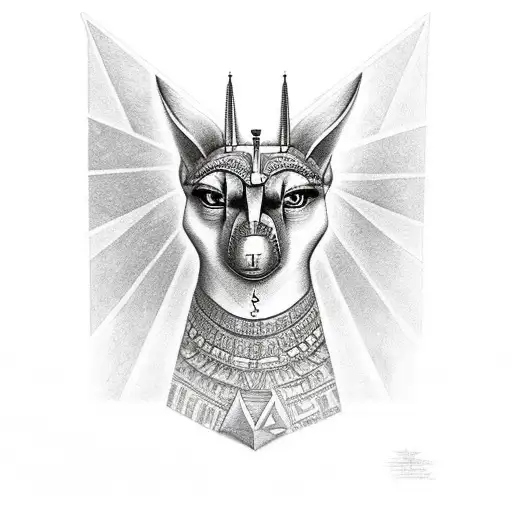 Anubis standing in front of a pyramid tattoo design idea