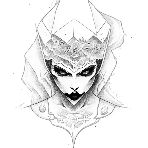 goth woman ghost niple flash tattoo design idea