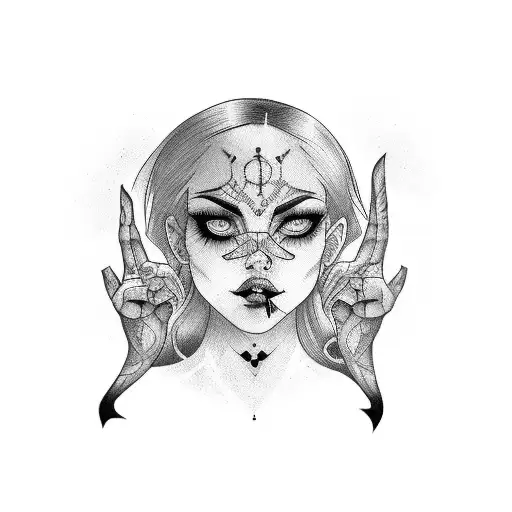 woman ghost with middle finger up tattoo design idea