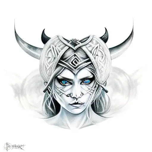 Viking goddess Nott with a dark aspect to her face tattoo design idea