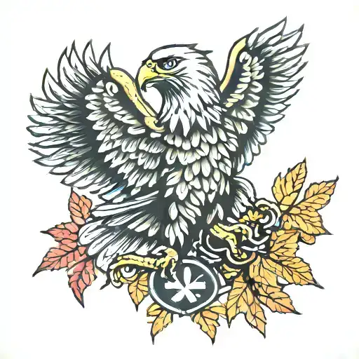 army Eagle bright fall leaves tattoo design idea