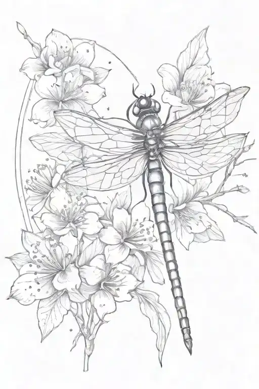 star moon cherry blossom dragonfly perched tattoo design idea