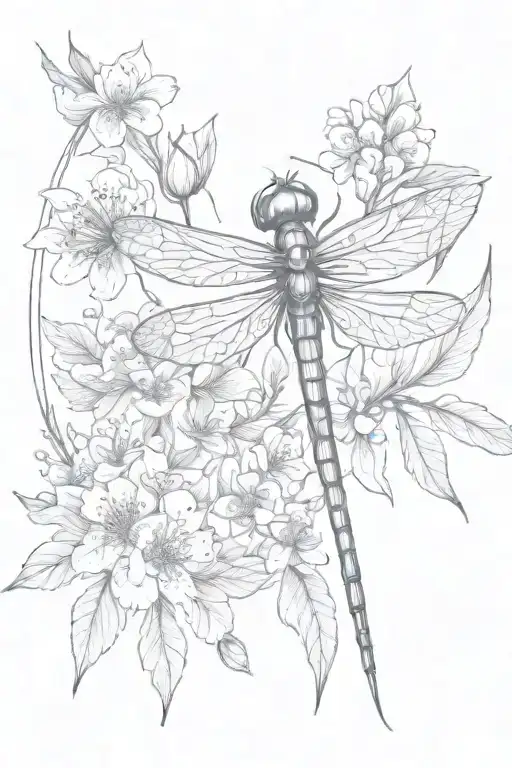 star, moon, blossom cherry branch,  dragonfly  tattoo design idea