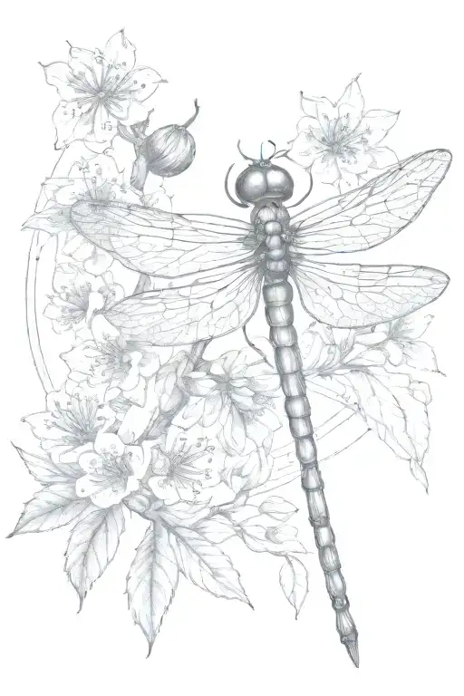star, moon, blossom cherry branch,  dragonfly  tattoo design idea