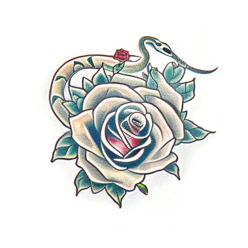 snake with roses tattoo design idea