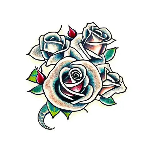 snake with roses tattoo design idea