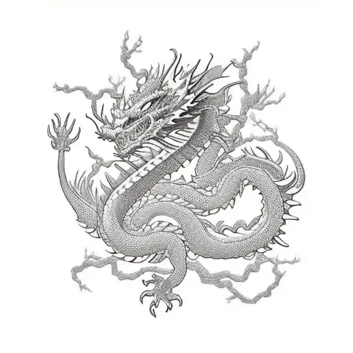 An intricate dragon wrapped around a cherry blossom tree tattoo design idea