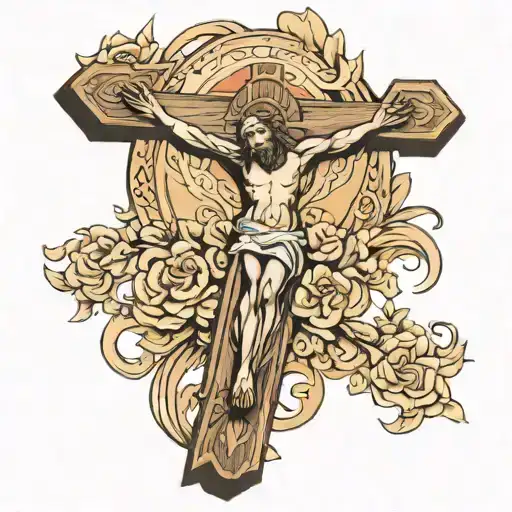 Jesus crucifix wooden cross tattoo design idea