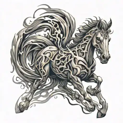 Horse running skull fire 3d abstract davinchi style tattoo design idea