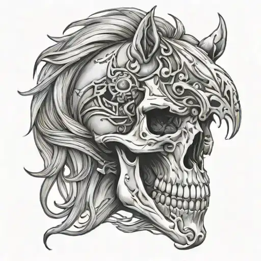 skull horse head 3D tattoo design idea