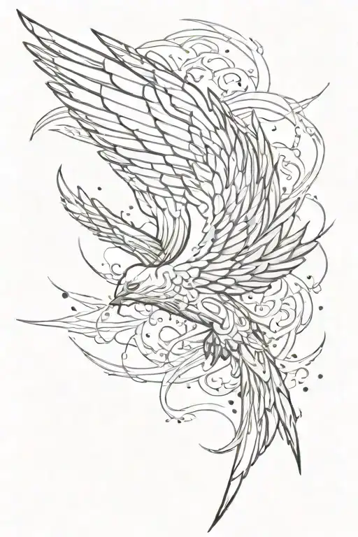 lightning strike on left side dove wing on right side tattoo design idea