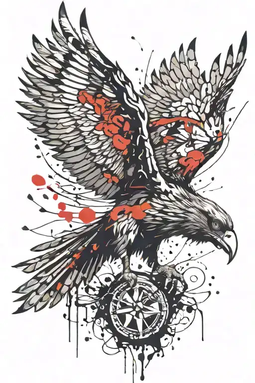 crows head with wing spread with viking battle below, sleeve tattoo tattoo design idea