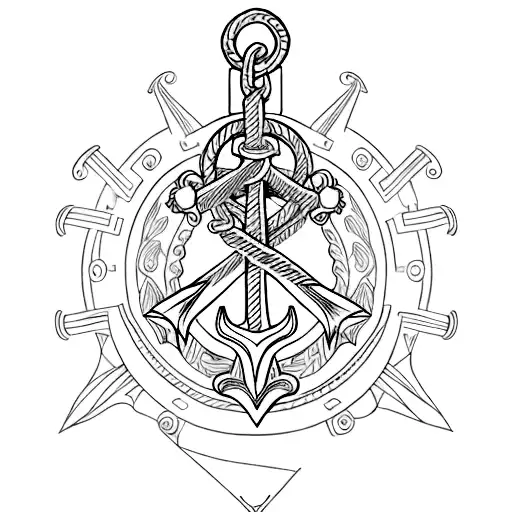 An intricate anchor design with a delicate beam of light shining through it, symbolizing your husband as your anchor and your daughters as the light that completes your family tattoo design idea