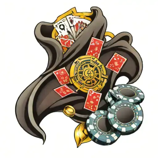 poker chips cards money bag tattoo design idea