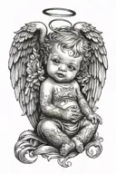 baby angel with cry now smile later and tattoos on forearm  tattoo design idea