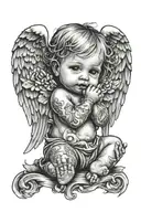 baby angel with cry now smile later and tattoos on forearm  tattoo design idea