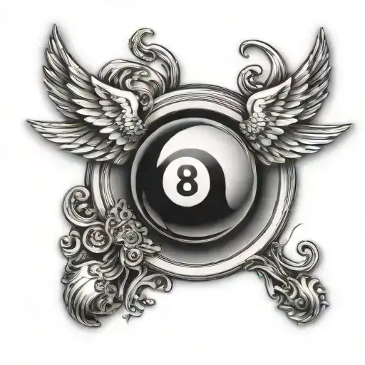 8ball with wings folded around it  tattoo design idea