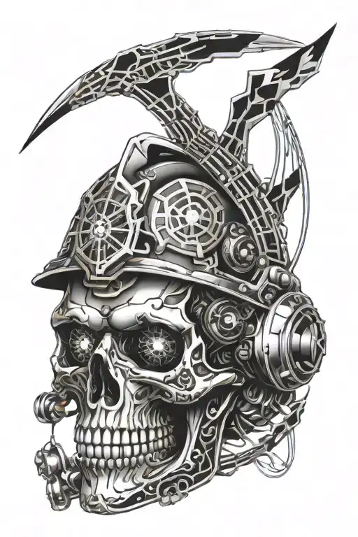 skull firefighter helmet tattoo design idea