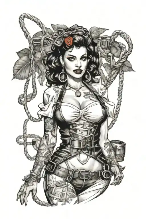 pin up girl latina woman in bondage tattoo design idea