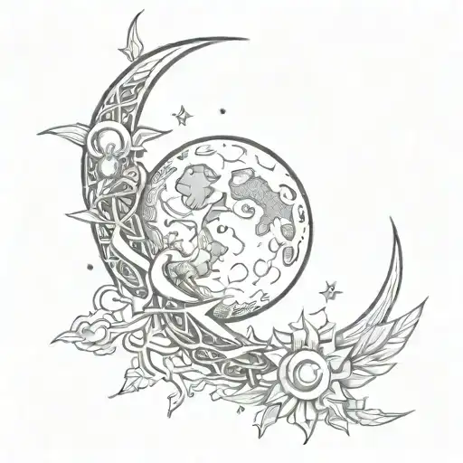 moon with chain and sun y luna tattoo design idea