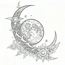 moon with chain and sun y luna tattoo design idea
