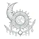 moon with chain and sun y luna tattoo design idea
