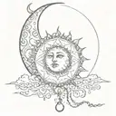 moon with chain and sun y luna tattoo design idea
