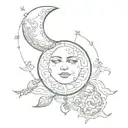 moon with chain and sun y luna tattoo design idea