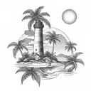 palm trees, lighthouse beach scene tattoo design idea