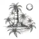 palm trees, lighthouse beach scene tattoo design idea