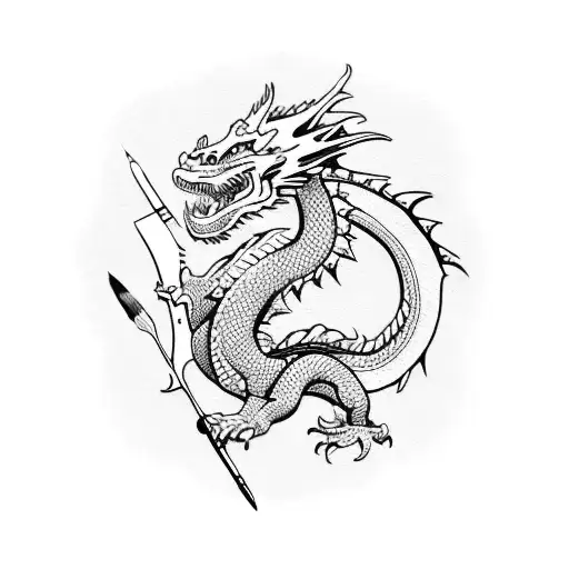 A dragon holding a paintbrush in its claws tattoo design idea