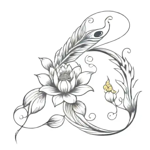 peacock feathers koi fish water lily intertwined tattoo design idea