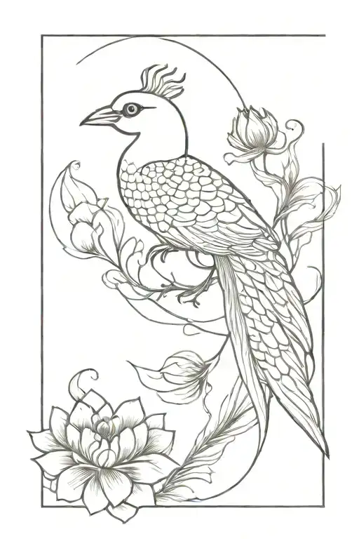 Chrysanthemum koi fish peacock feather with eye tattoo design idea