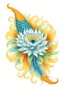 Chrysanthemum koi fish peacock feather with eye tattoo design idea