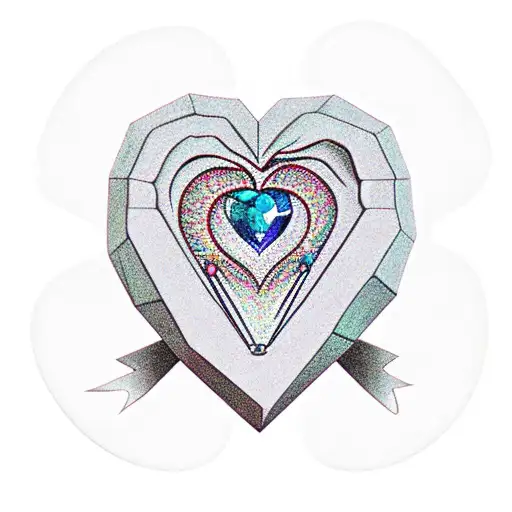 A heart-shaped gemstone with a brain inside, surrounded by witchy symbols tattoo design idea