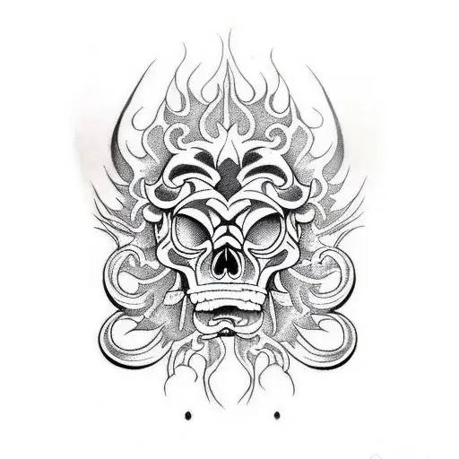 skull lion death flames tattoo design idea