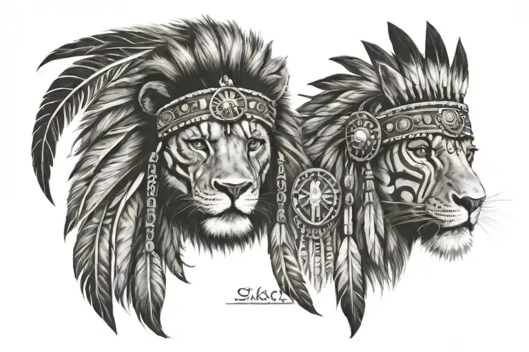 lion gladiator crew American Indian and eye tattoo design idea