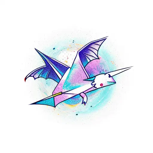 purple bat with spread wings and mountain peak with three stars above tattoo design idea