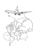 A minimalist outline of a world map with a small airplane flying over it, symbolizing your love for traveling tattoo design idea