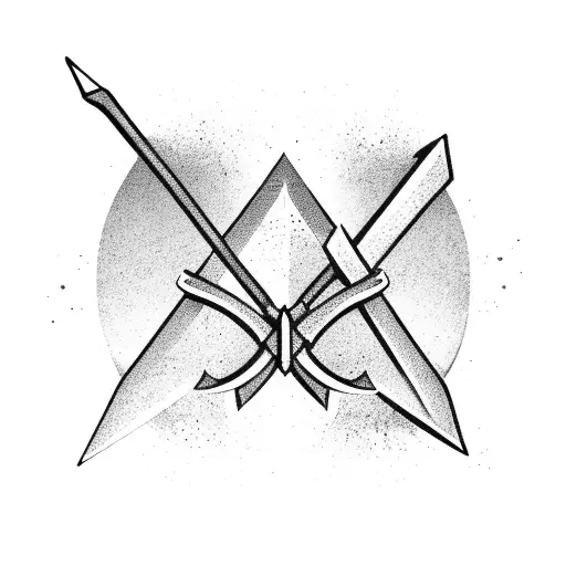 A graphic representation of a bow and arrow, incorporating elements of graphic design tattoo design idea