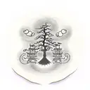 cross with a bonsai tree a moon and 3 angel for the arm tattoo design idea