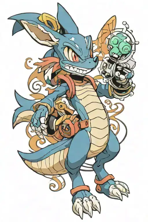 lucario with chochodile and ectoplasma Pokémon tattoo design idea