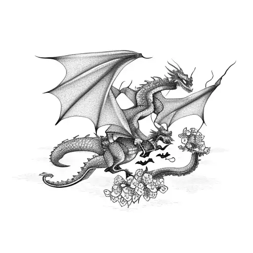 dragon flying around a cherry blossom tree  tattoo design idea