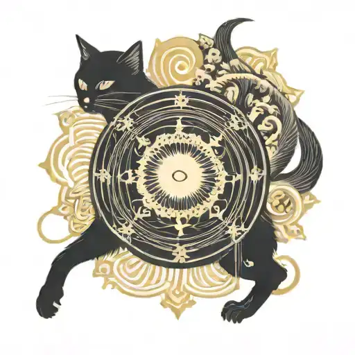 total solar eclipse with a black cat tattoo design idea