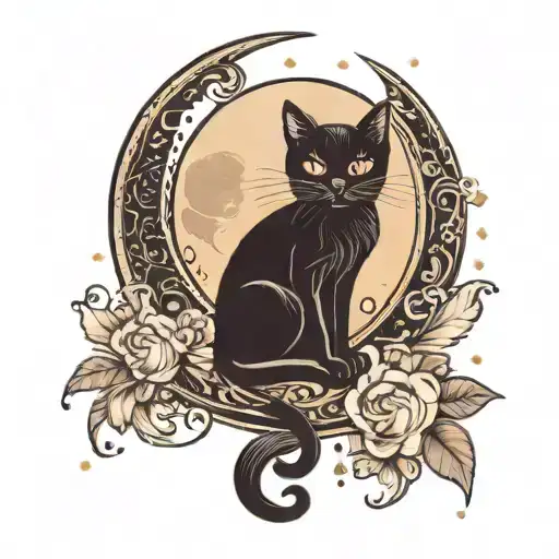 semi total lunar eclipse with a black cat sitting on the moon tattoo design idea