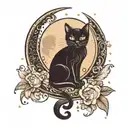 semi total lunar eclipse with a black cat sitting on the moon tattoo design idea