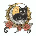 semi total lunar eclipse with a black cat sitting on the moon tattoo design idea