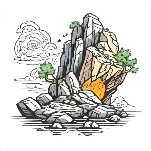 “Imagine a tattoo where a solid, rugged rock sits as the foundation, its weather  tattoo design idea