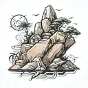 “Imagine a tattoo where a solid, rugged rock sits as the foundation, its weather  tattoo design idea
